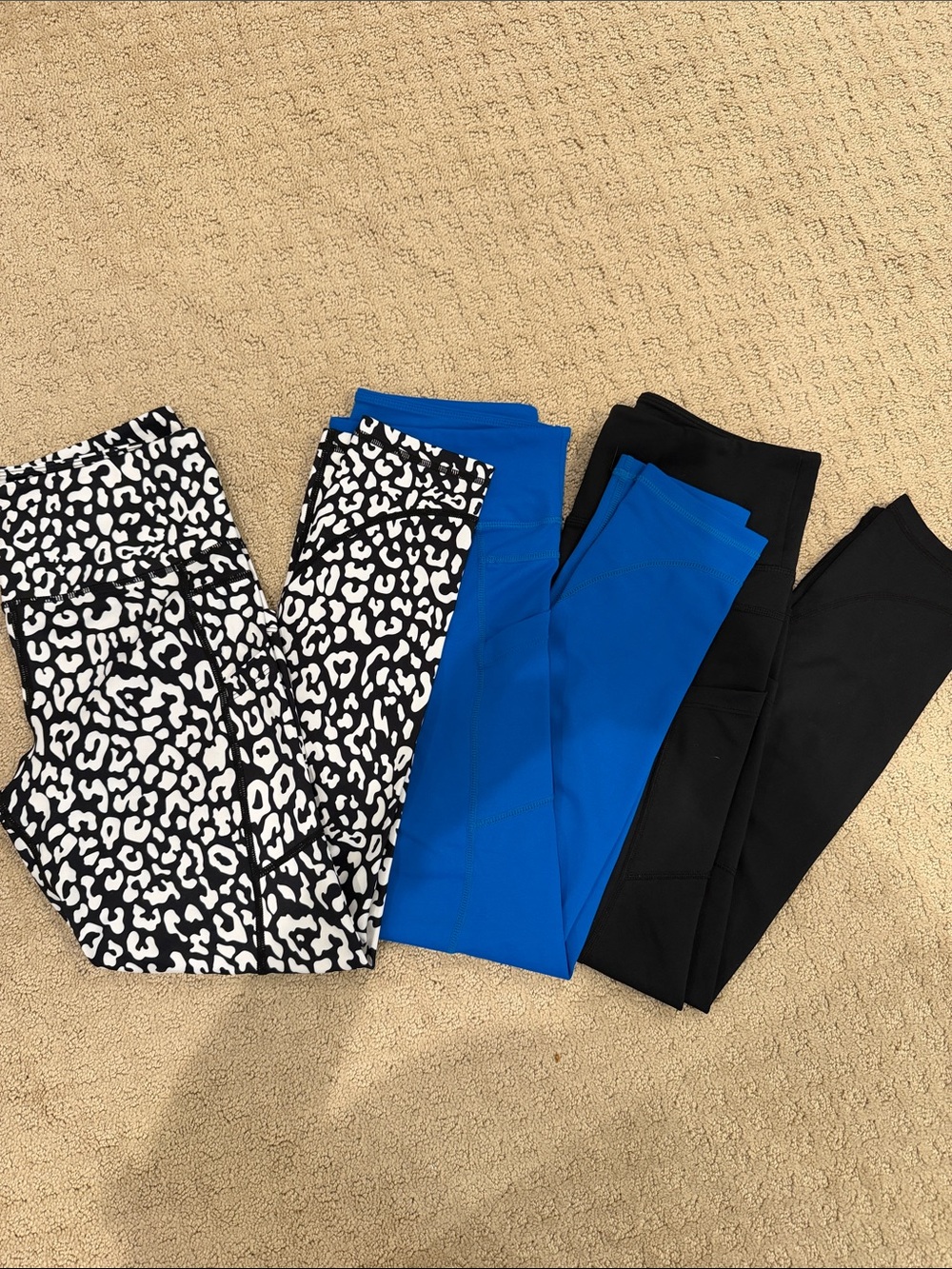 ZYIA Three-Pack Leggings in Black, Blue & Black/White Print